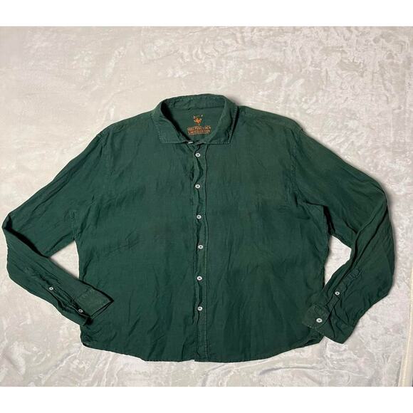 Wolf 100% Linen Button Up Mens XL Long Sleeve Dark Green Summer Autumn - Picture 1 of 6